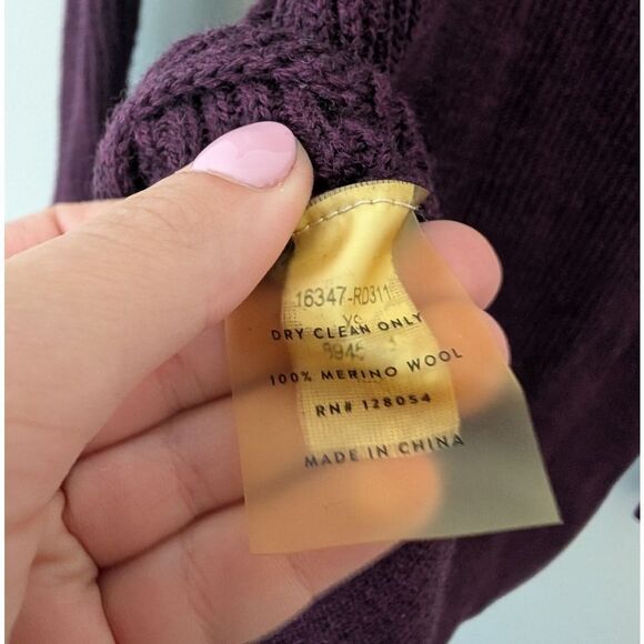 NWOT AYR Merino Wool Purple Ribbed Sweater Knit Slit Comfy Warm Size XS Luxury - Picture 5 of 6